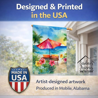 Caroline's Treasures Hawaii Hawaiian Hibiscus in Watercolor House Flag Large Porch Sleeve Pole Decorative Outside Yard Banner Artwork Wall Hanging, Polyester, House Size, Multicolor