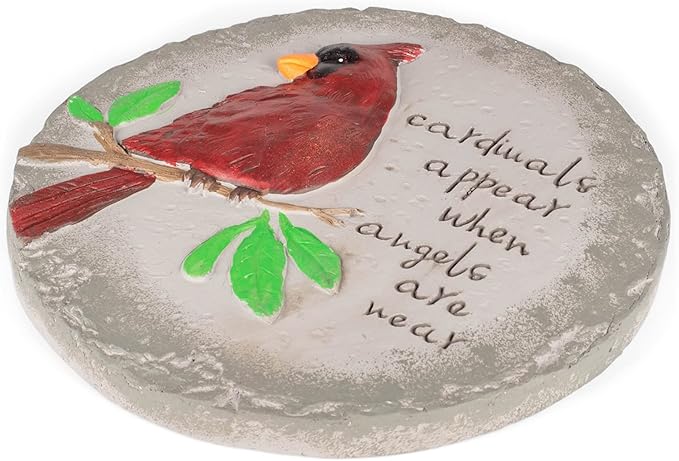 Transpac A7201 Cardinal Birds Appear When Angels are Near Red Round 10 inch Cement Garden Memorial Bereavement Stepping Stone