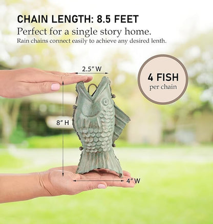 Good Directions 487V1-8 Fish Rain Chain 8-1/2 Feet Long, Large Wide Mouthed Fish, 100% Blue Verde Pure Copper