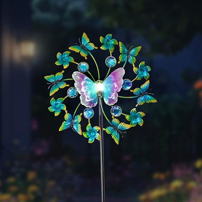46" Butterfly Solar Outdoor Windmill Led Garden Wind Spinner, Sapphire Kinetic Wind Spinner Outdoor Decor, Wind Sculpture Yard Art for Patio, Lawn & Garden