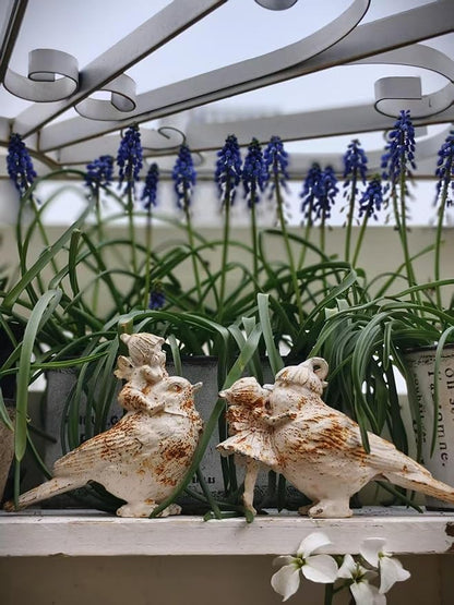 Cast Iron Fairy & Bird Garden Statue – Vintage Rustic Outdoor Decor, Heavy-Duty Metal Figurine for Patio Lawn Porch Flower Beds & Home Accents, Weather-Resistant Yard Ornament (White-A)