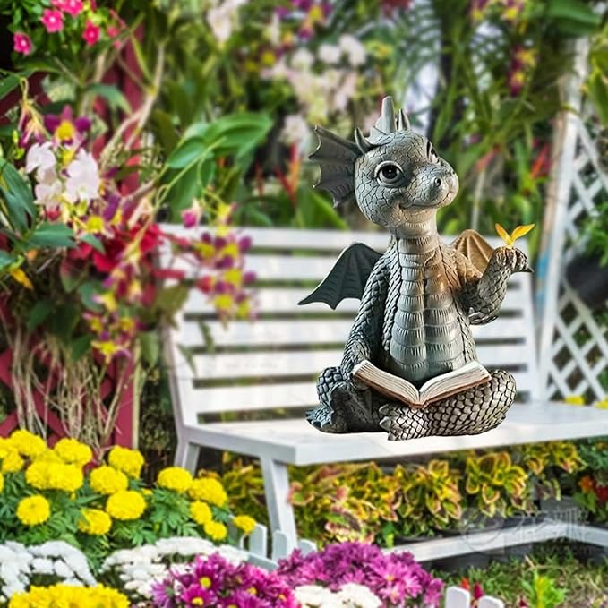 YWHWXB Garden Dragon Resin Sculpture,Lovely Outdoor Sculpture Ornaments,Garden Dragon Decor Statue for Home Patio Courtyard Lawn Decoration