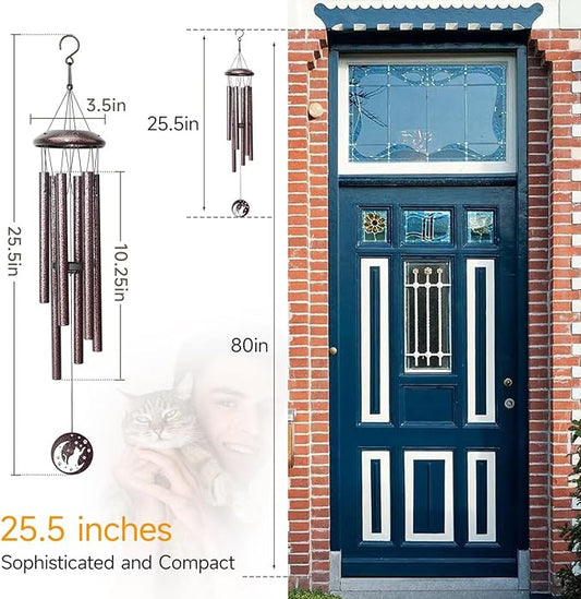 Cat Memorial Gifts for Loss of Cat, 25 inch Cat Memorial Wind Chimes, Loss of Cat Sympathy Gift, Cat Remembrance Gift, Bereavement Gifts Cats, in Memory of Cat Wind Chimes for Outside Garden