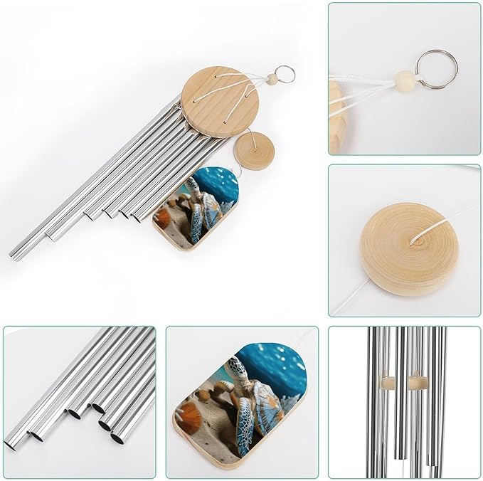 Large Aluminium Wind Chimes 20.5" Inches Sea Conch Shell Starfish Turtle Wind Chimes for Outside Memorial Wind Chimes Sympathy Wind Chime for Outdoor Garden Patio Decoration