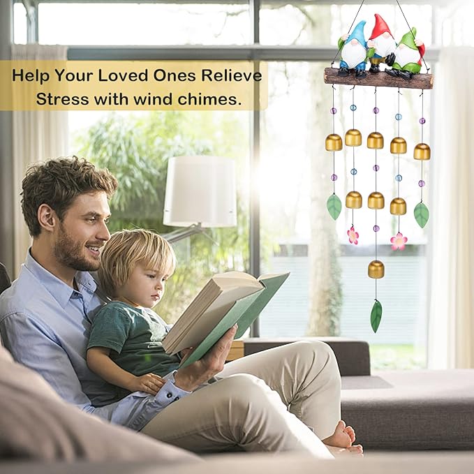 Taman Wind Chime for Outside - 29" Gnomes Windchime Valentine's Day Gift for Outdoor Decorative Metal Bronze Mobile Wind Chime Memorial Sympathy Gift for Home, Outdoor, Yard, Patio,Garden Decor