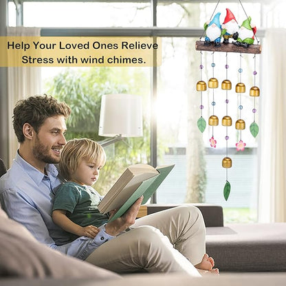 Taman Wind Chime for Outside - 29" Gnomes Windchime Valentine's Day Gift for Outdoor Decorative Metal Bronze Mobile Wind Chime Memorial Sympathy Gift for Home, Outdoor, Yard, Patio,Garden Decor