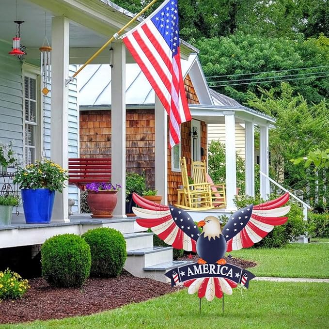hogardeck 4th of July Decorations Outdoor, 28" Large Bald Eagle Patriotic Decorative Garden Stakes for Fourth of July Decorations, Memorial Day Metal American Eagle for Outside Yard Porch Lawn Decor