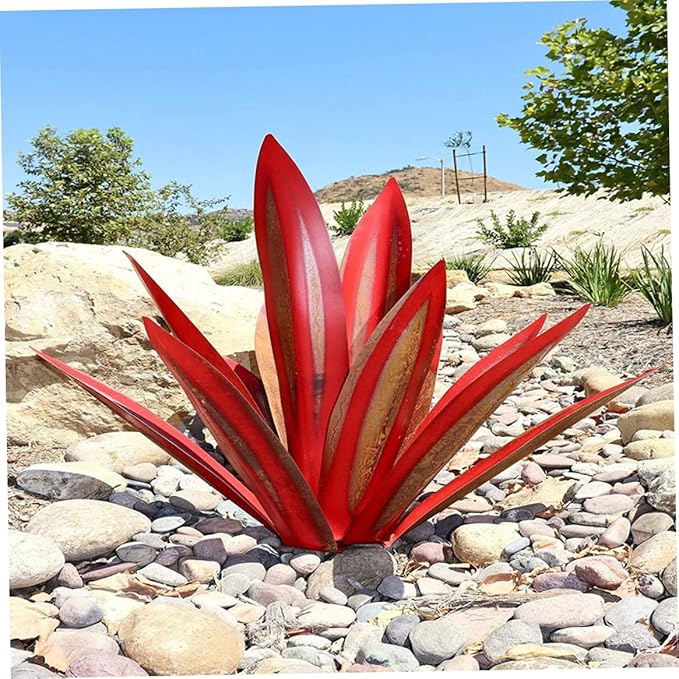 Tequila Rustic Sculpture,Rustic Hand Painted Metal Agave Plant,DIY Metal Plant Garden Yard Sculpture, Dark Red Tequila Rustic Sculpture Metal Agave Plant Iron Art Agave Sculpture Statue