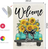 CROWNED BEAUTY Summer House Flag Sunflowers Truck 28x40 Inch Double Sided Large Burlap Holiday Flag for Outside Yard Welcome CF1493-40