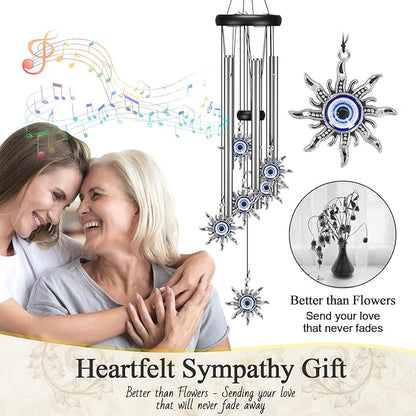 Wind Chimes for Outside Clearance, Wind Chime with Natural Sounds, Outdoor/Indoor Decorations for Patio, Porch, Backyard and Garden Decor (Sun Evil Eyes)