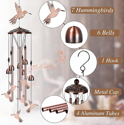 Briwooody Hummingbird Wind Chimes for Outside Hummingbird Gifts for Women Mom Metal Wind Chimes Memorial Birthday Decor for Outdoors Garden Patio Porch Yard Home Decoration