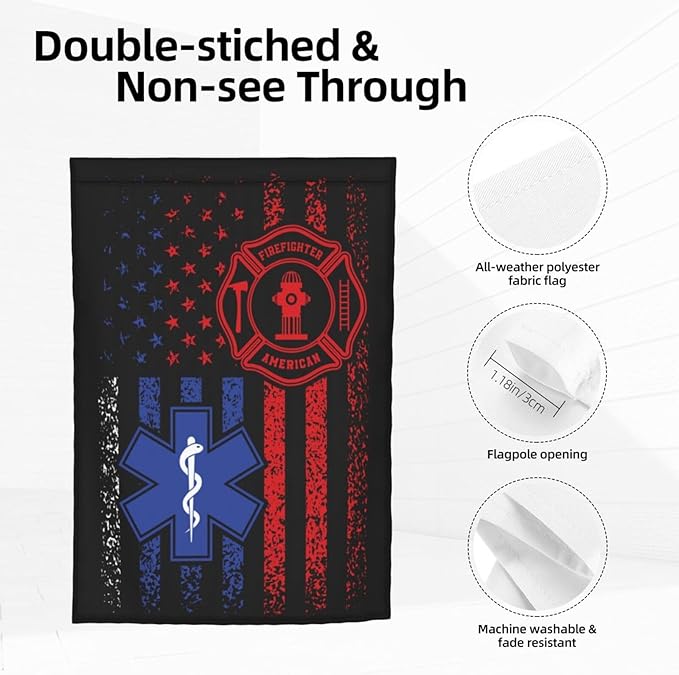 EMS Flag Firefighter Garden Flag Double Sided Vertical 12×18 Inch Banners Double Sided For Lawn Patio Yard Garden Home Outdoor Decor