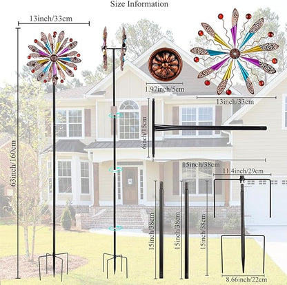 DREAMYSOUL Wind Spinners Outdoor, Copper Metal Kinetic Wind Sculptures with Gemstones, Wind Spinner for Garden Yard Lawn Patio Decor