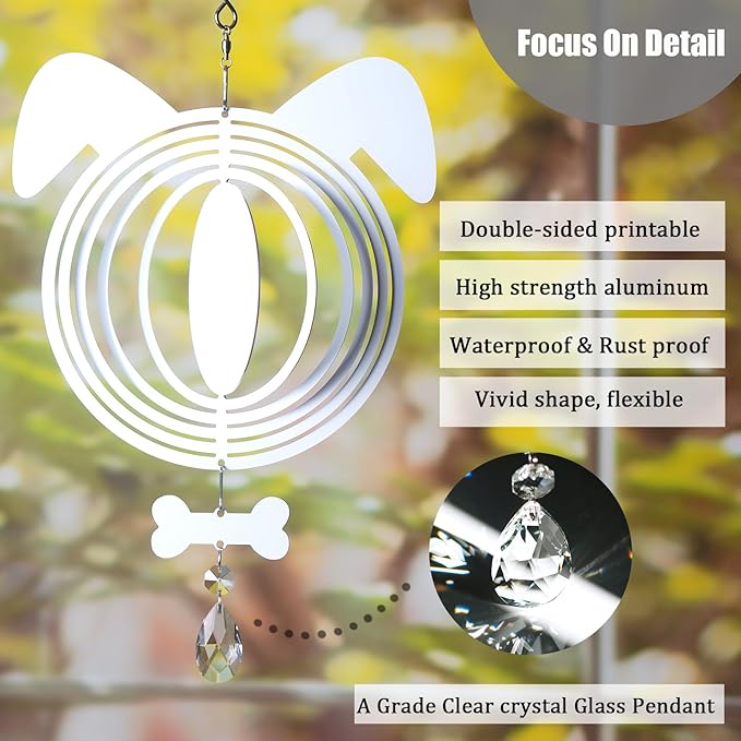 4Pack 10 inch Sublimation Wind Spinner Blanks 3D Aluminum Metal Wind Sculpture Kinetic Spinners for Yard and Garden Indoor Art Ornaments Hanging Decoration (Dog)
