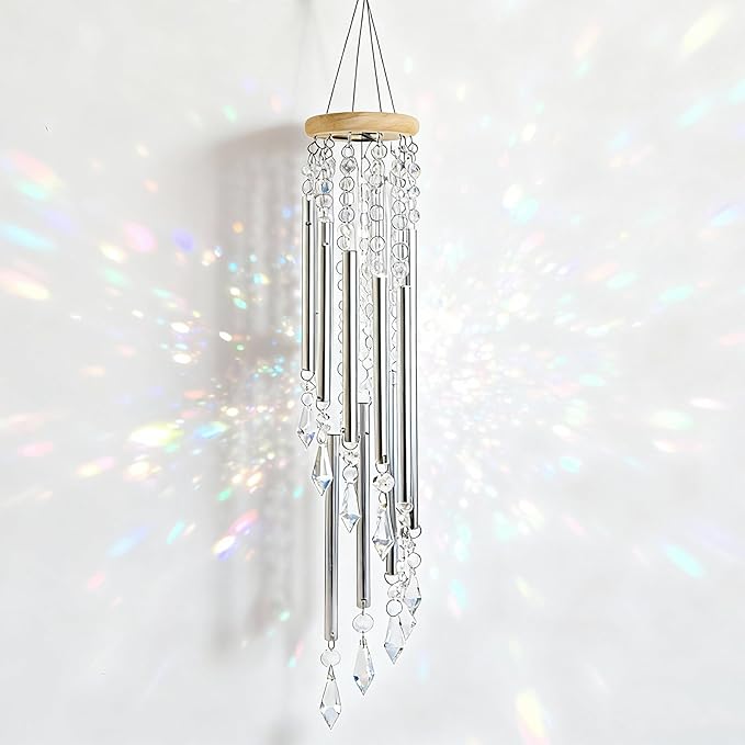 Crystal Wind Chimes - Glass Wind Chimes for Outside, Outdoor Crystal Suncatcher with Tuned Tubes, Reflective Windchimes Outdoors Unique, Hanging Prism Rainbow Maker Chandelier Home Decor (Snowflake#2)