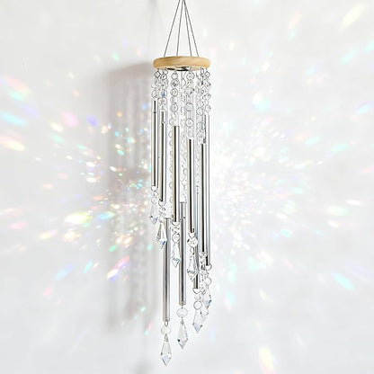 Crystal Wind Chimes - Glass Wind Chimes for Outside, Outdoor Crystal Suncatcher with Tuned Tubes, Reflective Windchimes Outdoors Unique, Hanging Prism Rainbow Maker Chandelier Home Decor (Snowflake#2)