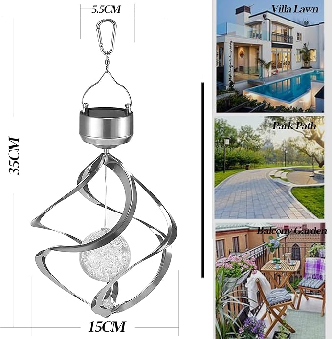 Powstro Solar Hanging Lamp, Wind Sparkling Crystal Ball Color Changing LED Ornament for Lawns and Gardens