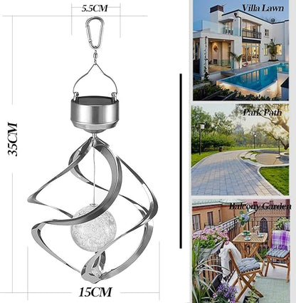 Powstro Solar Hanging Lamp, Wind Sparkling Crystal Ball Color Changing LED Ornament for Lawns and Gardens
