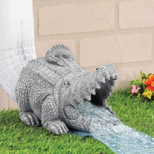 Crocodile Statue Gutter Downspout Extensions, Rain Gutter Downspout Splash Block Cover Sculpture Decorative, 3" × 4" Downspouts