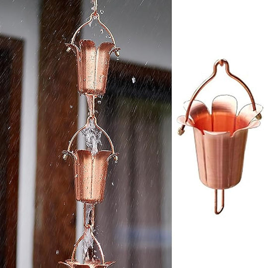 Hanging Rain Chains for Roof Gutter, Copper Rain Collector Cups Outdoor Decor, 100cm to 500cm Long Rain Drain Link Eavestrough Diverter,2m (6.6ft)