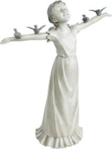 Design Toscano Basking in Glory Little Girl with Birds Outdoor Garden Statue, Large, 29 inches tall, Cast Stone Resin, Two Tone Stone Finish