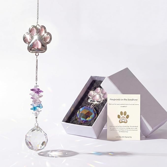 Pet Memorial Gifts for Cats Dogs: Round Ball Crystal Sun Catcher Remembrance Ornament, Cat Memorial Gifts for Loss of Cat, Rainbow Bridge Dog Passing Away Bereavement Pet Loss Sympathy Gift