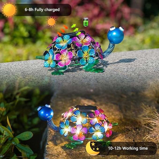 Solar Garden Turtle Statue Metal Yard Decorations Outdoor,Solar Turtles Figurine Lights Tortoise Ornament Lamps for Outside Yard,Lawn,Patio,Porch,Balcony