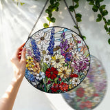 Stained Glass Window Hanging, 8 Inch Wildflower Suncatcher, Flower Sun Catchers Indoor Window, Floral Suncatchers for Windows Hanging, Spring Home Garden Decor Panel Plant Lovers Gifts for Mom Grandma