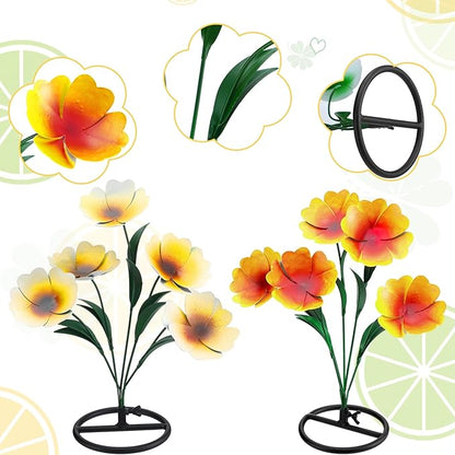 Yaocom 2 Pack Metal Flowers for Outdoor, Decorative Garden Stakes Yard Art, Outdoor Spring Garden Stake Summer Decor Bouquet of Poppy Flower Rustic Handcrafted Items for Lawn Porch Fence(Yellow)