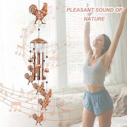 Rooster Wind Chimes for Outside, Rooster Farmhouse Memorial Gifts for Men/Women/Dad/Grandpa, Yard Outdoor Decor, Home Lawn Patio Garden Decoration (Rooster)