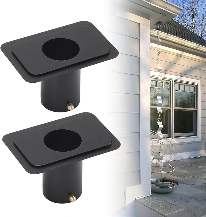2 Pack Rain Chain Gutter Adapter, Metal Finished Black Powder Coated Standard Gutter Adapter, Rain Chains for Gutters with Bolt, Rain Chain Installation for Rain Chain, Black