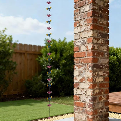 10ft Lotus Rain Chains for Outside, 12-Cup Rain Chain Replacement Downspout for Gutters,Eaves, Drainage, Adjustable Length(Pink)