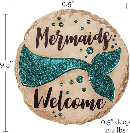 Spoontiques - Garden Décor -Mermaids Welcome Stepping Stone - Decorative Stone for Garden