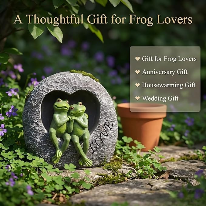 Artisan Flair Lover Frog Statues for Garden - Resin Frogs Couple Figurines Romantic - Yard Animal Decor Frog Stuff Outdoor Lawn Ornament, Green, 7.09 X 4.33 X 7.09 Inches, AF15813