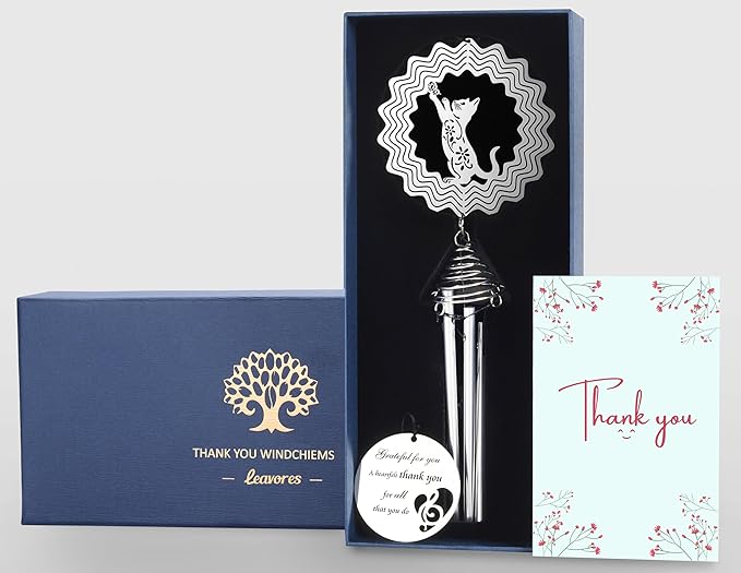 Thank You Cat Wind Chime with Cat Wind Spinner - Blue