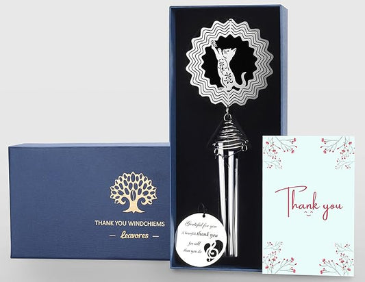 Thank You Cat Wind Chime with Cat Wind Spinner - Blue