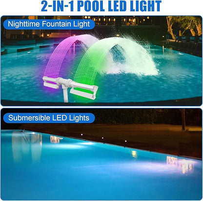 2PCS LED Lights for Pool Fountain, IP68 Waterproof 7-Color 4-Mode, Rechargeable Dual-Purpose with Remote & Clip-on Mount for Pool Waterfall/Underwater Use