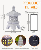 Nacome Solar Pagoda Garden Statues:11.5 inches Outdoor Waterproof Resin Zen Decor for Landscape Balcony Patio Porch Yard Ornament(Gray)
