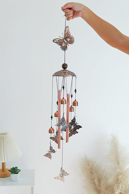 IYARA CRAFT Butterfly Wind Chime, Copper Wind Chime, Lucky Butterfly Decor Gift, Garden Decor, Yard Décor Outside, Butterfly Gifts