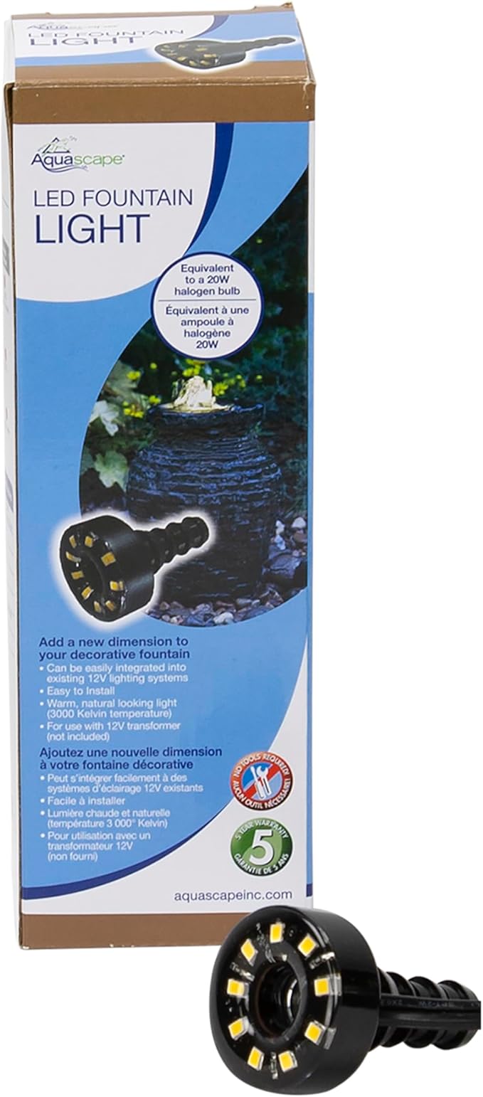 Aquascape Warm White LED Fountain Accent Light for Outdoor Water Fountains & Water Features, Submersible Pond Lighting, 84008