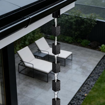 Rain Chains for Gutters Outside 8.5FT Black Rain Catcher Chain with Adapter 16 Cups Decorative Replacement for Downspout