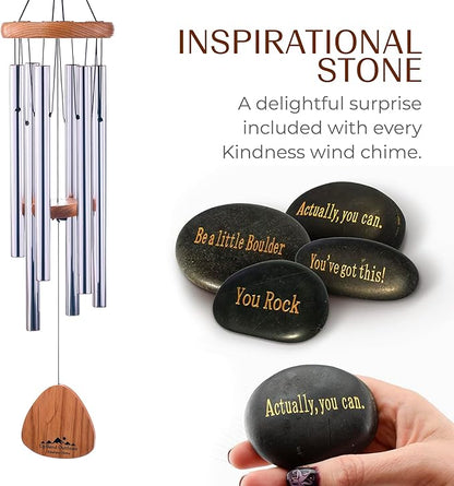 UpBlend Wind Chimes for Outside Gift – Deep Tone Wind Chime with Decorative Stone – Garden and Patio Décor for Porch or Yard, Elegant Outdoor Ornament, Meaningful Gift for Neighbors. 29” Silver.