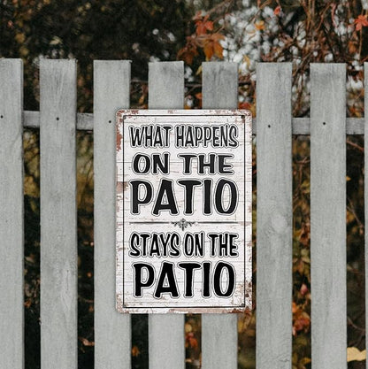 Funny Patio Signs Outdoor Patio Decor Backyard Bar Metal Signs For Outside Pool Tin Signs Patio Wall Decorations Outdoor Porch Accessories What Happens On The Patio Stay On The Patio Sign 8x12 Inches