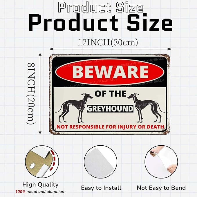 Beware Of The Dog Greyhound Sign Aluminum Metal Tin Signs Outdoor Yard Sign Warning Sign For Fence Yard Home Kitchen Farm Garden Wall Decor 8x12 Inch