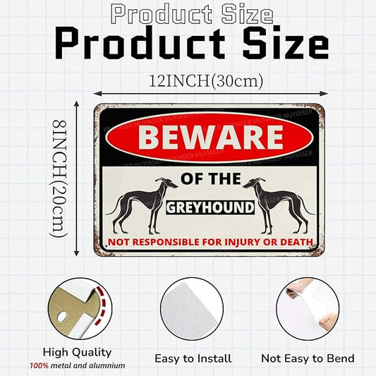 Beware Of The Dog Greyhound Sign Aluminum Metal Tin Signs Outdoor Yard Sign Warning Sign For Fence Yard Home Kitchen Farm Garden Wall Decor 8x12 Inch