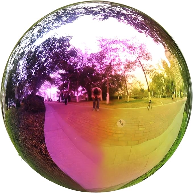 VCUTEKA Gazing Ball, 10" Stainless Steel Mirror Ball Reflective Garden Sphere, Gazing Globe for Home Garden Patio Lawn Outdoor and Indoor Decorative, 1PSC Rainbow