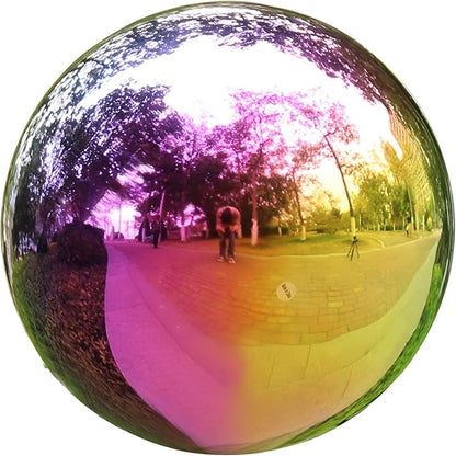 VCUTEKA Gazing Ball, 10" Stainless Steel Mirror Ball Reflective Garden Sphere, Gazing Globe for Home Garden Patio Lawn Outdoor and Indoor Decorative, 1PSC Rainbow