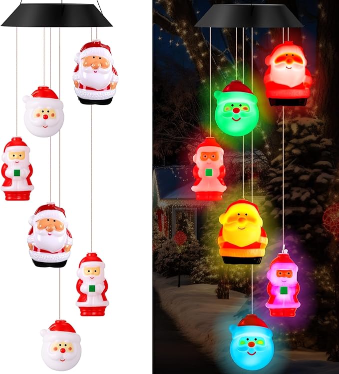 GlikCeil Christmas Solar Wind Chimes 27.5inch Christmas Decorations Outside Waterproof Hanging LED for Yard, Porch, Patio, Party, Color Changing Lights