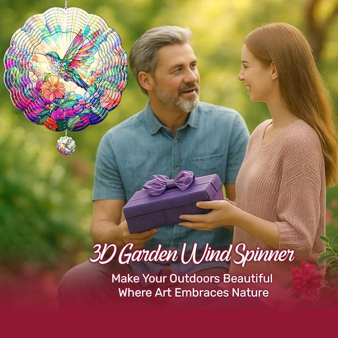 GENANY Hummingbird Hanging Wind Spinners for Women Men, 12 Inch Metal 3D, Stainless Steel Hanging Wind Catchers Sculpture for Outside, Outdoor Spring Decoration, Unique Gift