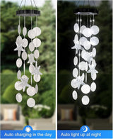 Solar Wind Chimes Decorative Lights for Outside, Shells Gifts for Mom Grandma Women Wife Girls, Hanging Solar Light for Holiday Garden Yard Window (White)